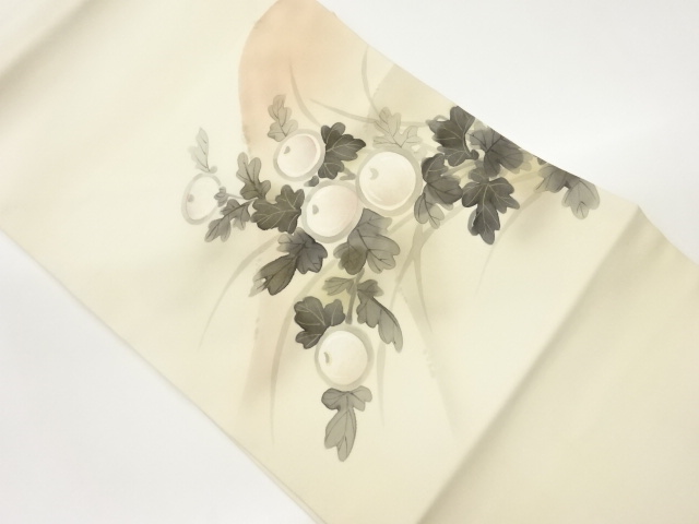 塩瀬金彩手描き万寿菊模様名古屋帯